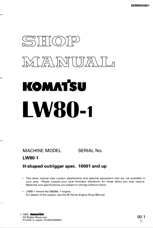 Komatsu Lw80 Crane Service Manual