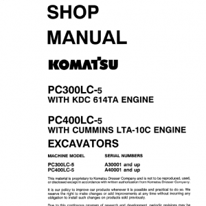 Komatsu Pc400-5, Pc400lc-5, Pc400hd-5 Excavator Service Manual