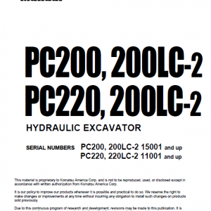 Komatsu Pc200-2, Pc200lc-2, Pc220-2, Pc220lc-2 Excavator Manual