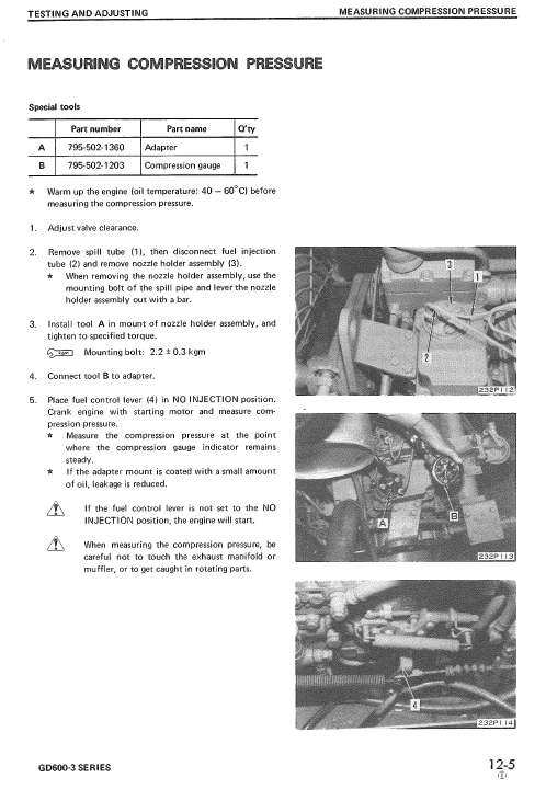 Komatsu Gd600r-3, Gd605r-3, Gd650r-3 Grader Service Manual