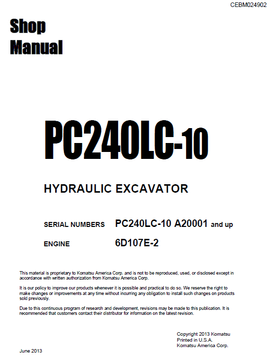 Komatsu Pc240lc-10 Excavator Service Manual