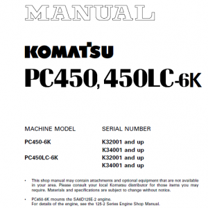 Komatsu Pc450-6, Pc450lc-6, Pc450-6k, Pc450lc-6k Excavator Manual