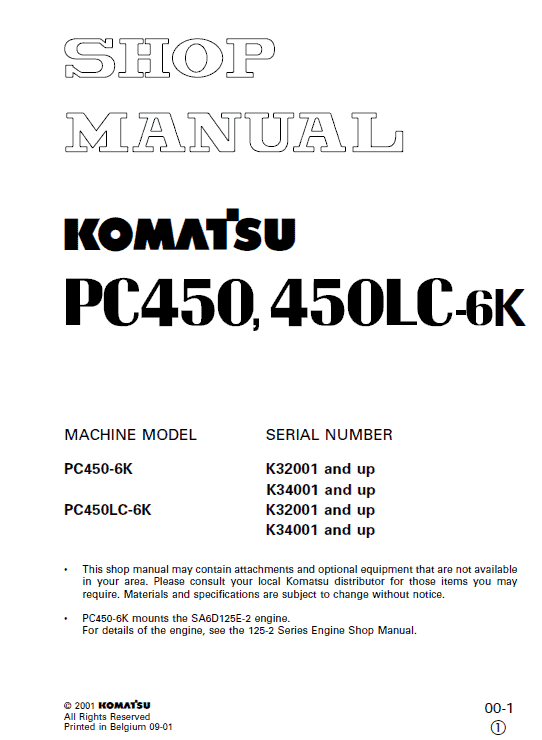 Komatsu Pc450-6, Pc450lc-6, Pc450-6k, Pc450lc-6k Excavator Manual