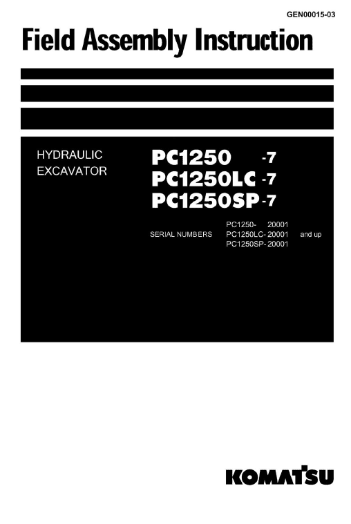 Komatsu Pc1250-7, Pc1250sp-7, Pc120lc-7 Excavator Service Manual