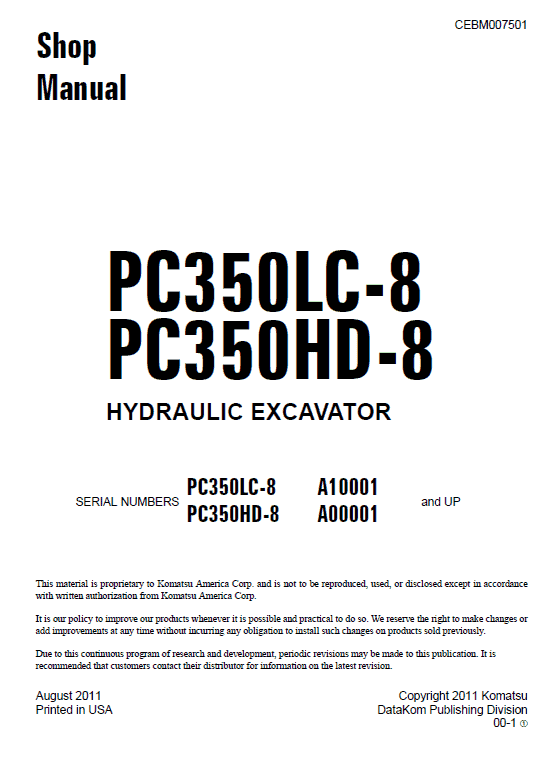 Komatsu Pc400-8, Pc400lc-8 Excavator Service Manual