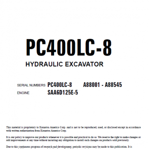 Komatsu Pc400-8, Pc400lc-8 Excavator Service Manual