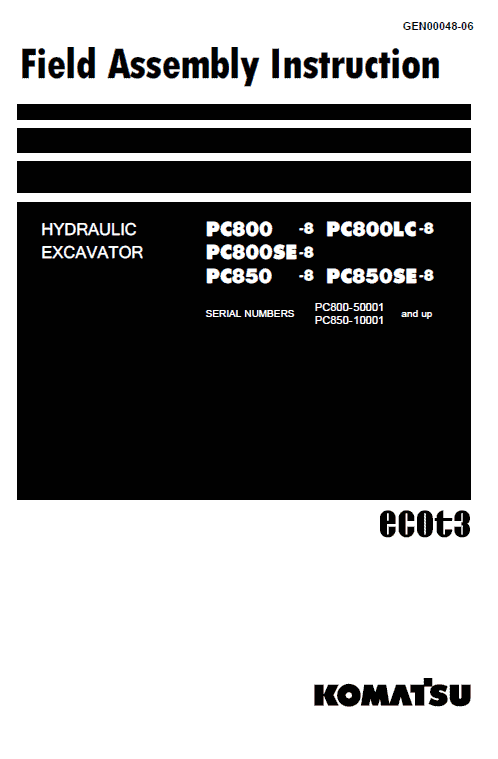 Komatsu Pc800-8, Pc800lc-8, Pc850-8, Pc850lc-8 Excavator Manual