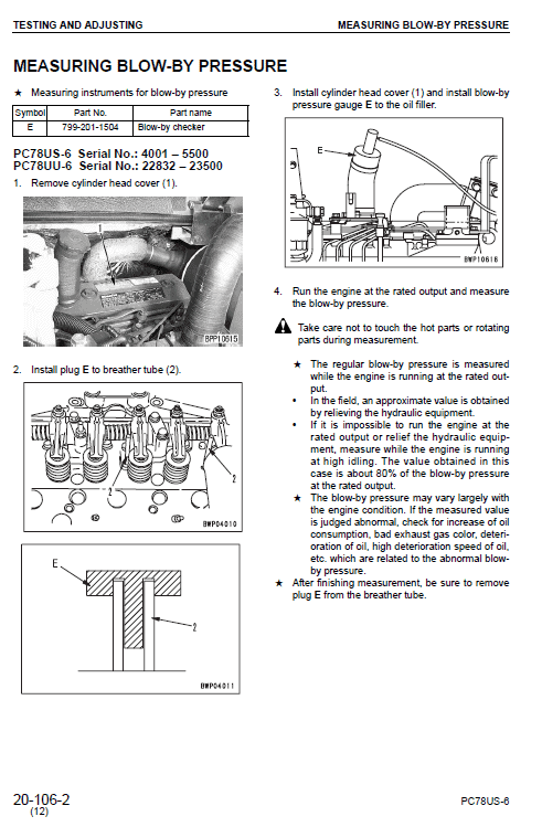 Komatsu Pc78uu-6, Pc78us-6 Excavator Service Manual