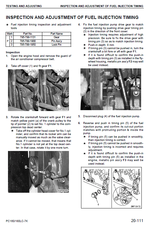 Komatsu Pc160lc-7k, Pc180lc-7k Excavator Service Manual