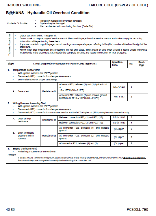 Komatsu Pc350ll-7e0 Excavator Service Manual