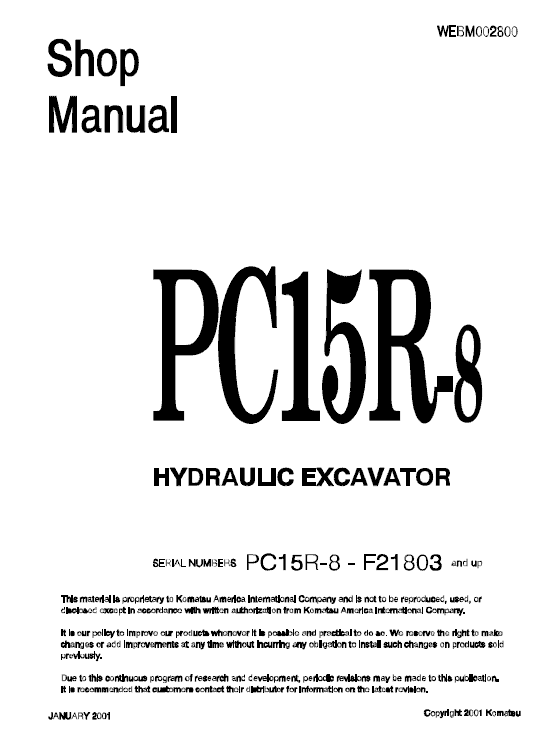 Komatsu Pc12r-8, Pc15r-8 Excavator Service Manual