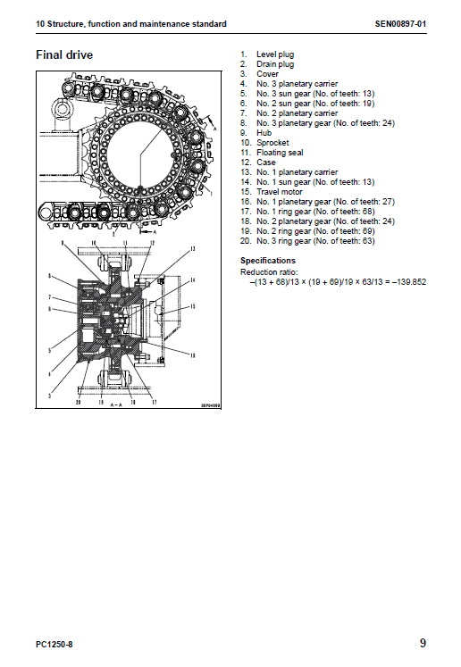 Komatsu Pc1250-8, Pc1250sp-8, Pc1250lc-8 Excavator Service Manual