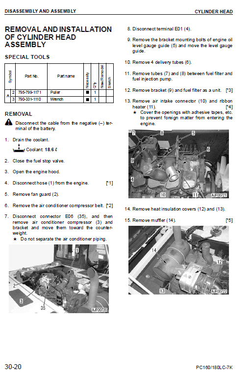 Komatsu Pc160lc-7k, Pc180lc-7k Excavator Service Manual