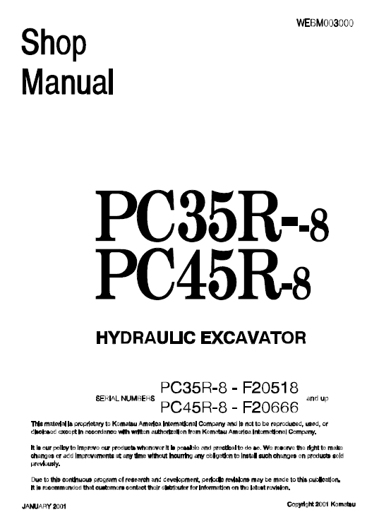 Komatsu Pc30r-8, Pc35r-8, Pc40r-8, Pc45r-8 Excavator Service Manual