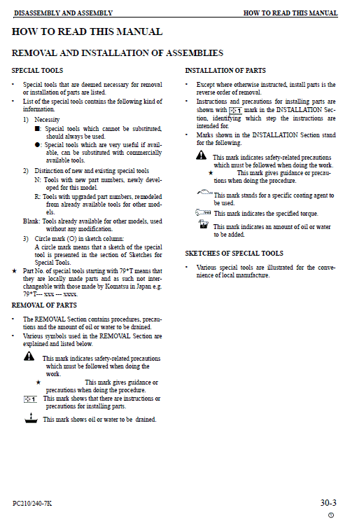 Komatsu Pc210-7k, Pc210lc-7k, Pc240lc-7k, Pc240nlc-7k Excavator Manual