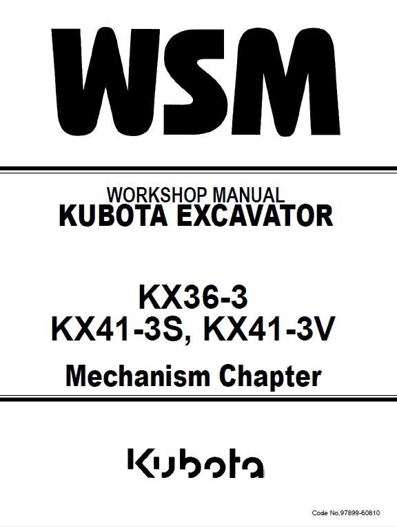 Kubota Kx36-3, Kx41-3s, Kx41-3v Excavator Workshop Manual