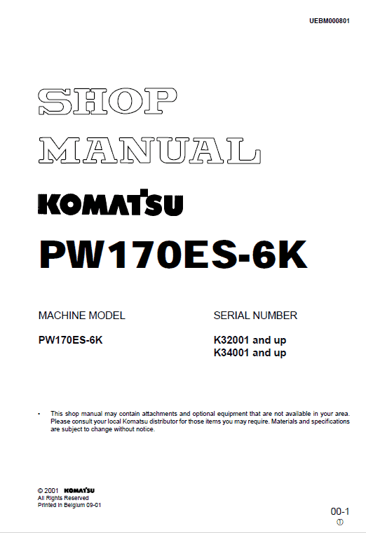 Komatsu Pw170es-6k Excavator Service Manual