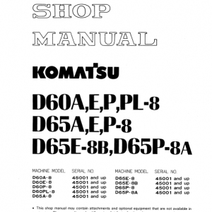 Komatsu D65a-8, D65e-8, D65e-8b, D65p-8, D65p-8a Dozer Manual