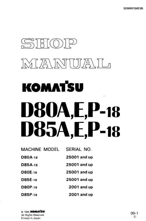 Komatsu D80a-18, D85a-18, D80e-18, D85e-18, D80p-18 Dozer Manual