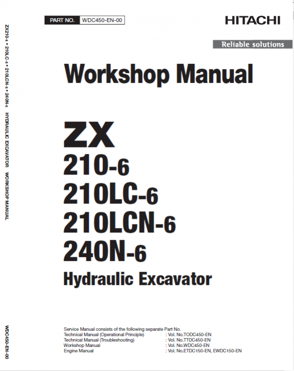 Hitachi Zx210-6, Zx210lc-6, Zx240n-6 Excavator Service Manual