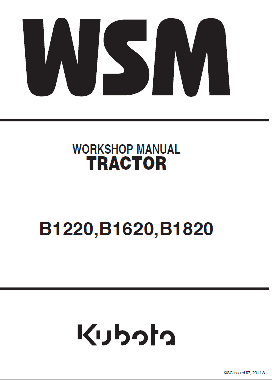 Kubota B1220, B1620, B1820 Tractor Workshop Manual