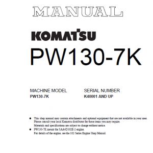 Komatsu Pw130-7k Excavator Service Manual