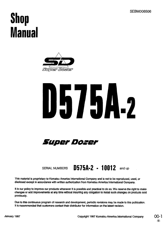 Komatsu D575a-2 Dozer Service Manual