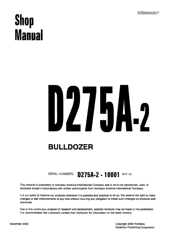 Komatsu D63e-1 Dozer Service Manual