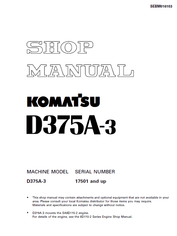 Komatsu D375a-3 Dozer Service Manual