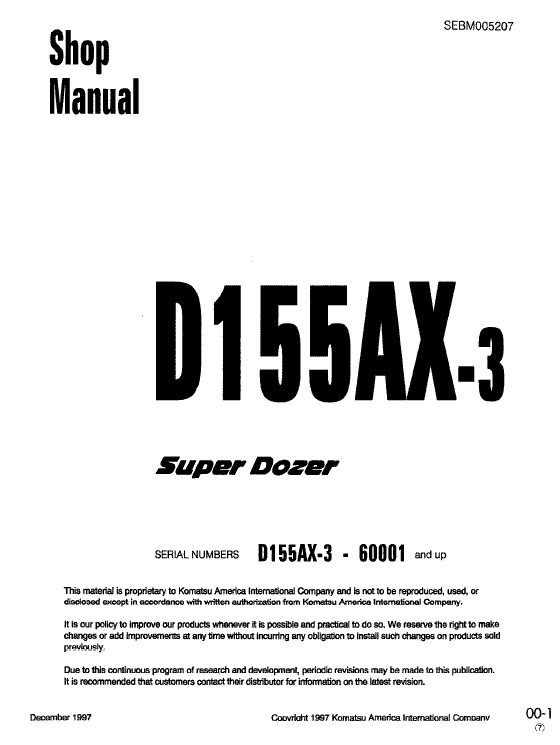 Komatsu D155ax-3 Dozer Service Manual