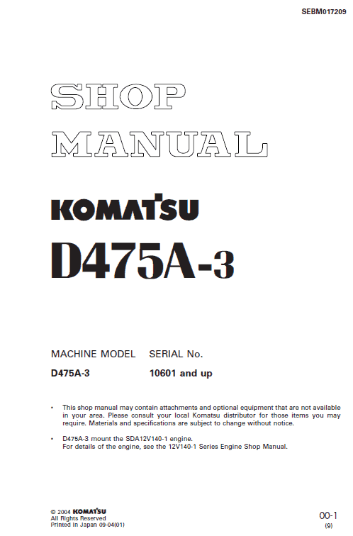 Komatsu D63e-1 Dozer Service Manual