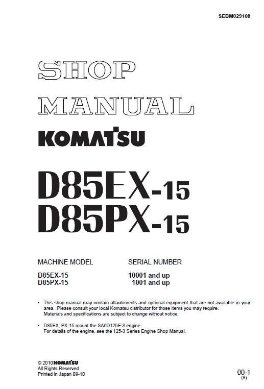 Komatsu D85ex-15, D85px-15 Dozer Service Manual