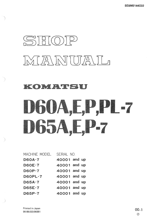 Komatsu D65a-7, D65e-7, D65p-7 Dozer Service Manual