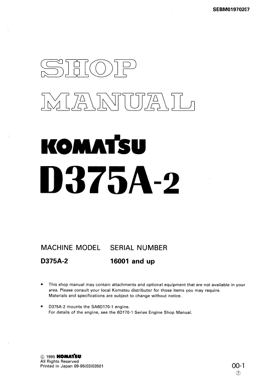 Komatsu D375a-2 Dozer Service Manual