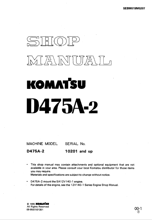 Komatsu D475a-2 Dozer Service Manual