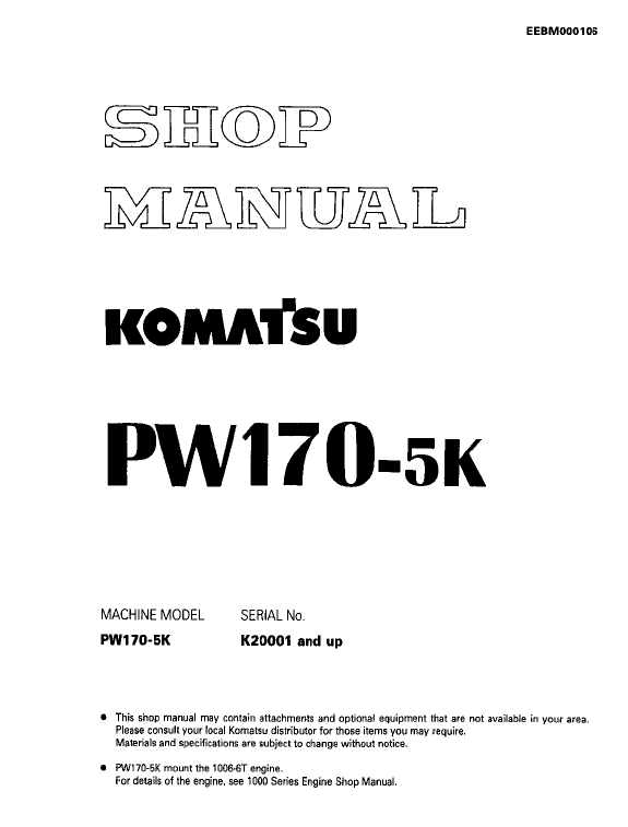 Komatsu Pw170-5 Excavator Service Manual