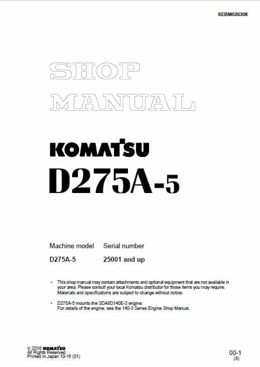 Komatsu D275A-5 Dozer Service Manual