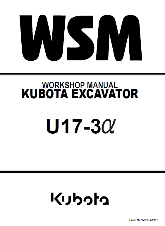 Kubota U17-3a Excavator Workshop Service Manual