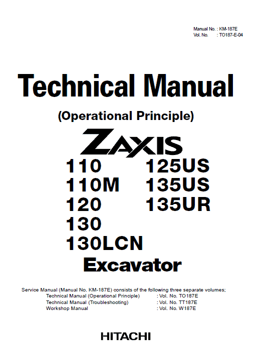 Hitachi Zx125us, Zx135us, Zx135ur Excavator Service Manual