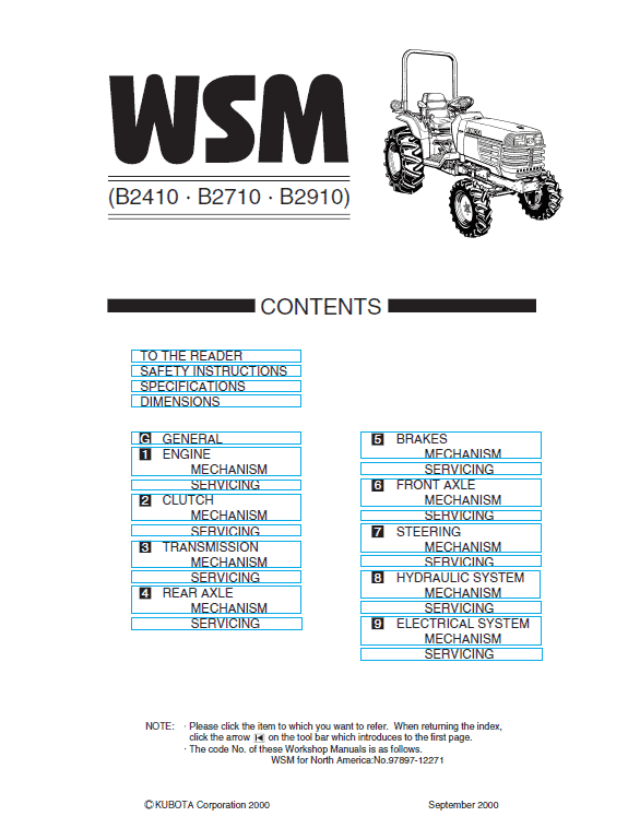 Kubota B2410, B2710, B2910, B7800hsd Tractor Service Manual