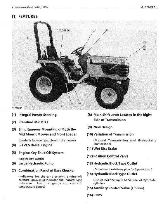 Kubota B1700, B2100, B2400 Tractor Workshop Service Manual