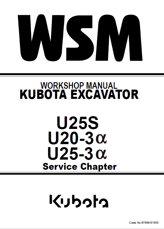 Kubota U25s, U20-3a, U25-3a Workshop Service Manual