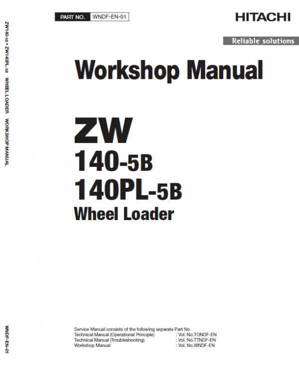 Hitachi Zw140-5b, Zw140pl-5b Wheel Loader Service Manual