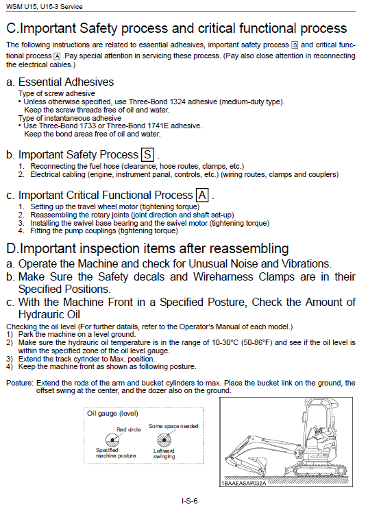 Kubota U15, U15-3 Excavator Workshop Manual