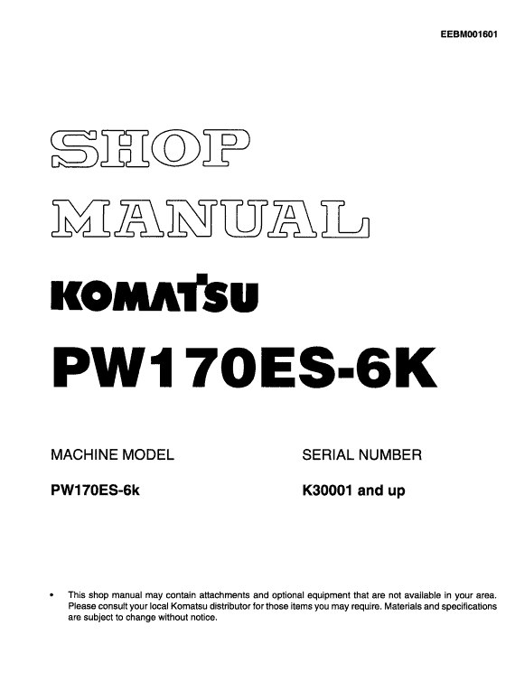 Komatsu Pw170es-6k Excavator Service Manual