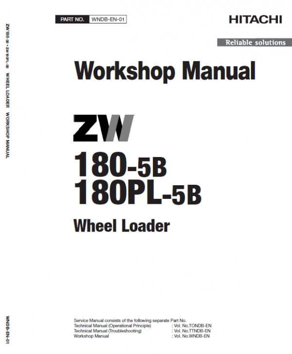 Hitachi Zw180-5a, Zw180-5b Wheel Loader Service Manual