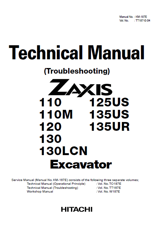 Hitachi Zx110, Zx110m, Zx120, Zx130, Zx130lcn Excavator Service Manual