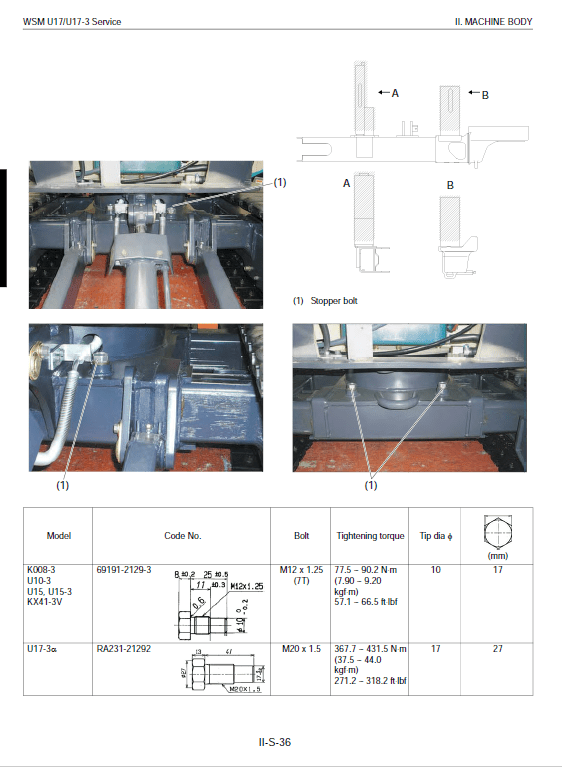 Kubota U17, U17-3 Excavator Workshop Service Manual