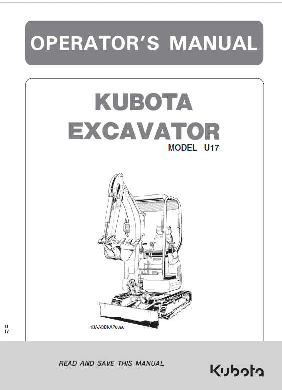 Kubota U17-3a Excavator Workshop Service Manual