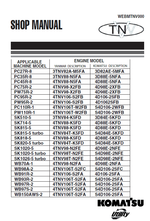 Komatsu 3d82ae, 3d84e, 3d88e Series Engine Manual